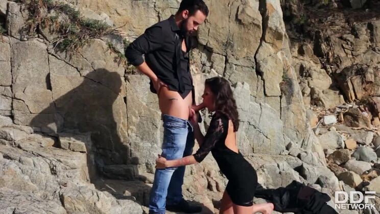 Verona Sky in Lingerie Blowing Boyfriend by Ocean