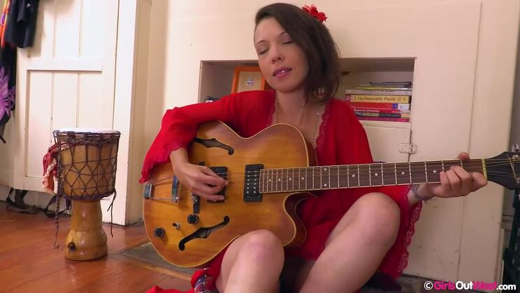 Brunette Ruby Rosette Teases with Sex Toys