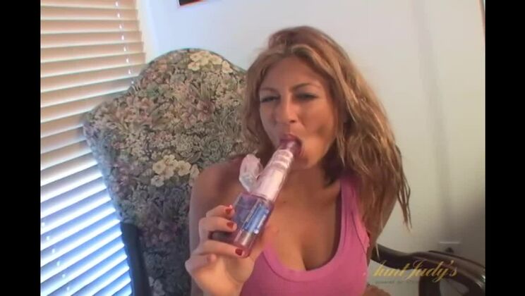 Big Tits Bounce as Lucky Masturbates with Toys