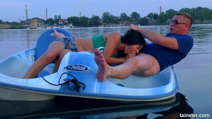 Brunette Gives Outdoor Deepthroat On Boat