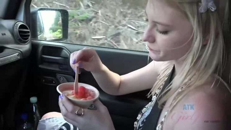 Cum on Melody's Face and Tits Outdoor