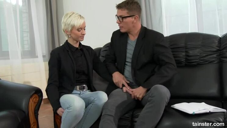 Clothed Pissing and Deepthroat with Blonde