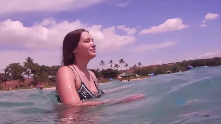 Gia Paige skinny brunette fucks hard on the beach