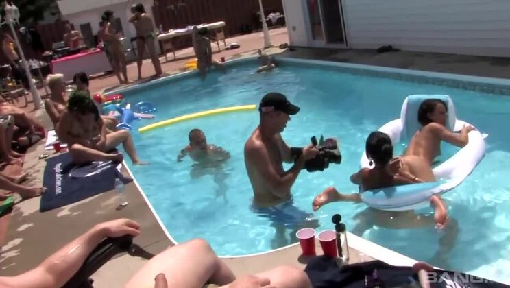 College Girls Have a Group Sex Encounter by the Pool
