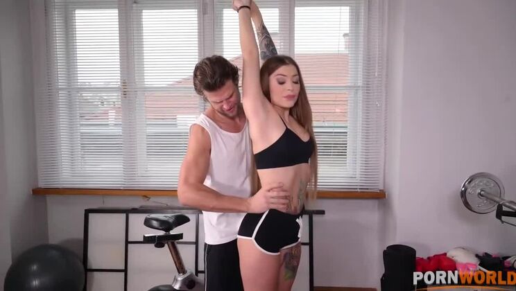 Brunette Tattooed Misha Maver in DP and Handjob Scene