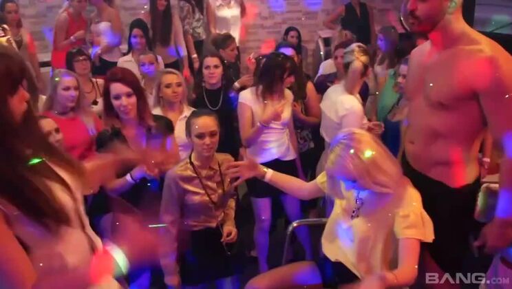 Blonde & Brunette Chicks Swallow Cum in Group Sex Fest