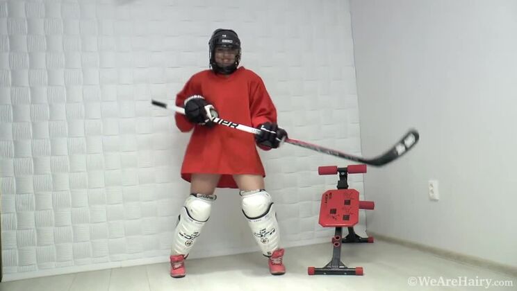 Jia, a Brunette Hockey Player, Plays Alone