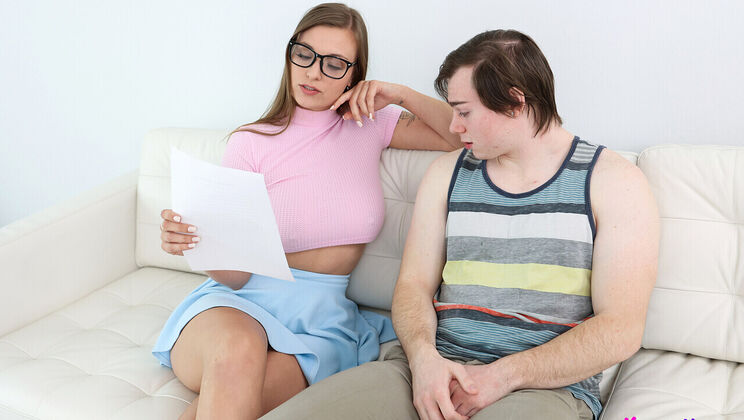 Brunette Step Mom Kenzie Love Rides Cowgirl with Big Natural Tits