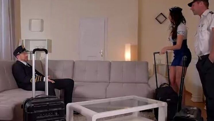 Stewardess in High Heels Gets DP'd