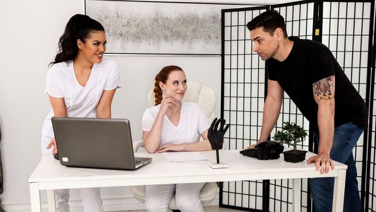 [FantasyMassage] - Interracial Lesbian Encounter with Cum Swapping - Ryan Driller - Maya Farrell - Madison Morgan