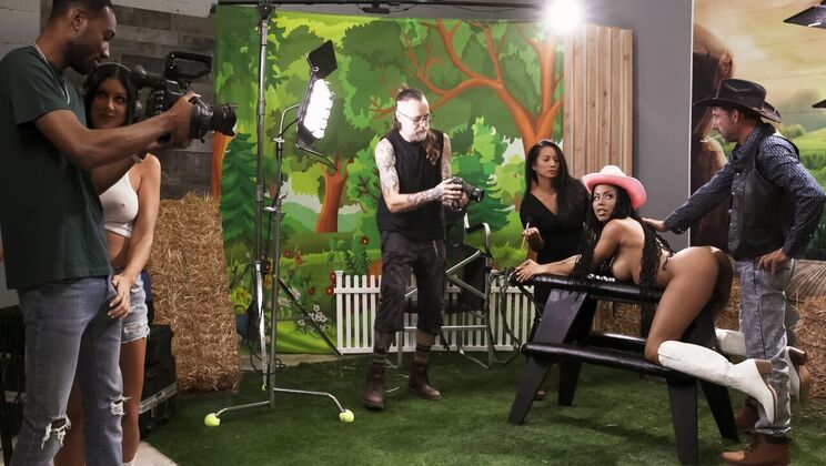 [WorkMeHarder] - Big Tits Brunettes Take Turns on Camera Guy - Kira Noir - Queenie Sateen - Hollywood Cash