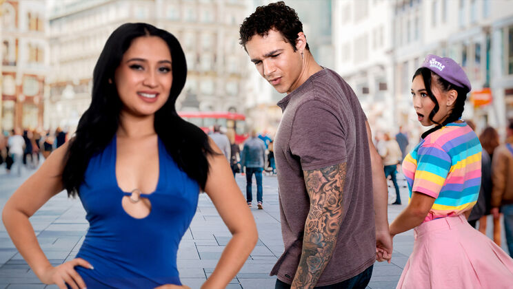 Asian Ophelia Purr’s Threesome - Blowjob, Cum in Mouth & Fishnet