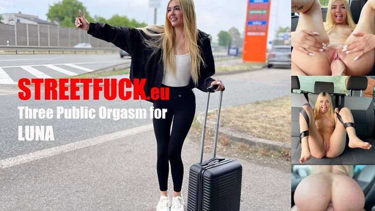 European Luna's Three Street Orgasms and Ass Fingering
