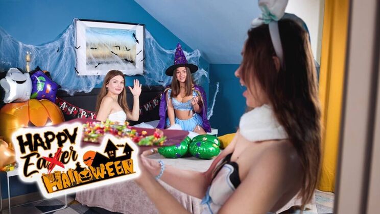 Big Tits Witches Halloween Threesome Party