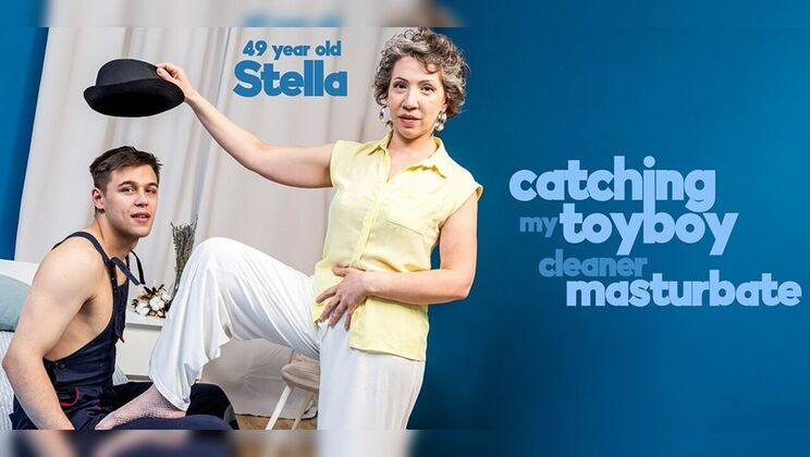 MILF Stella V. catches hot young cleaner jerking his dick and gives him a blowjob