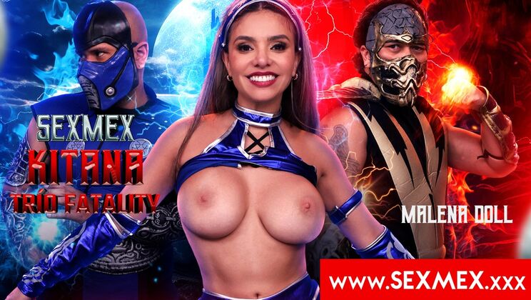 Malena Doll in Brunette Kitana Fatality Threesome