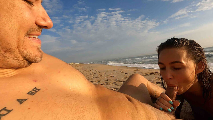 Blonde Amelia Gives Head at the Beach