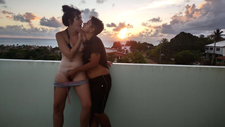 Ari & Sofi: POV Lesbian Fun on the Balcony