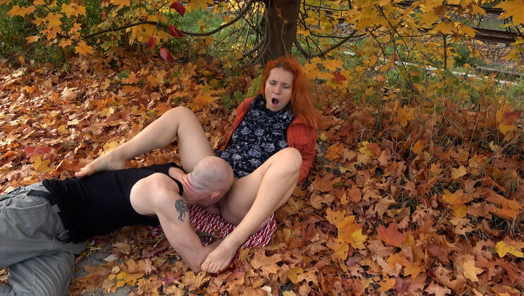 Simona & Leo Kiss and Lick in Autumn Leaves